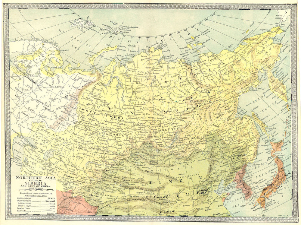 NORTHERN ASIA. Siberia and part of China. Russia in Asia 1907 old antique map