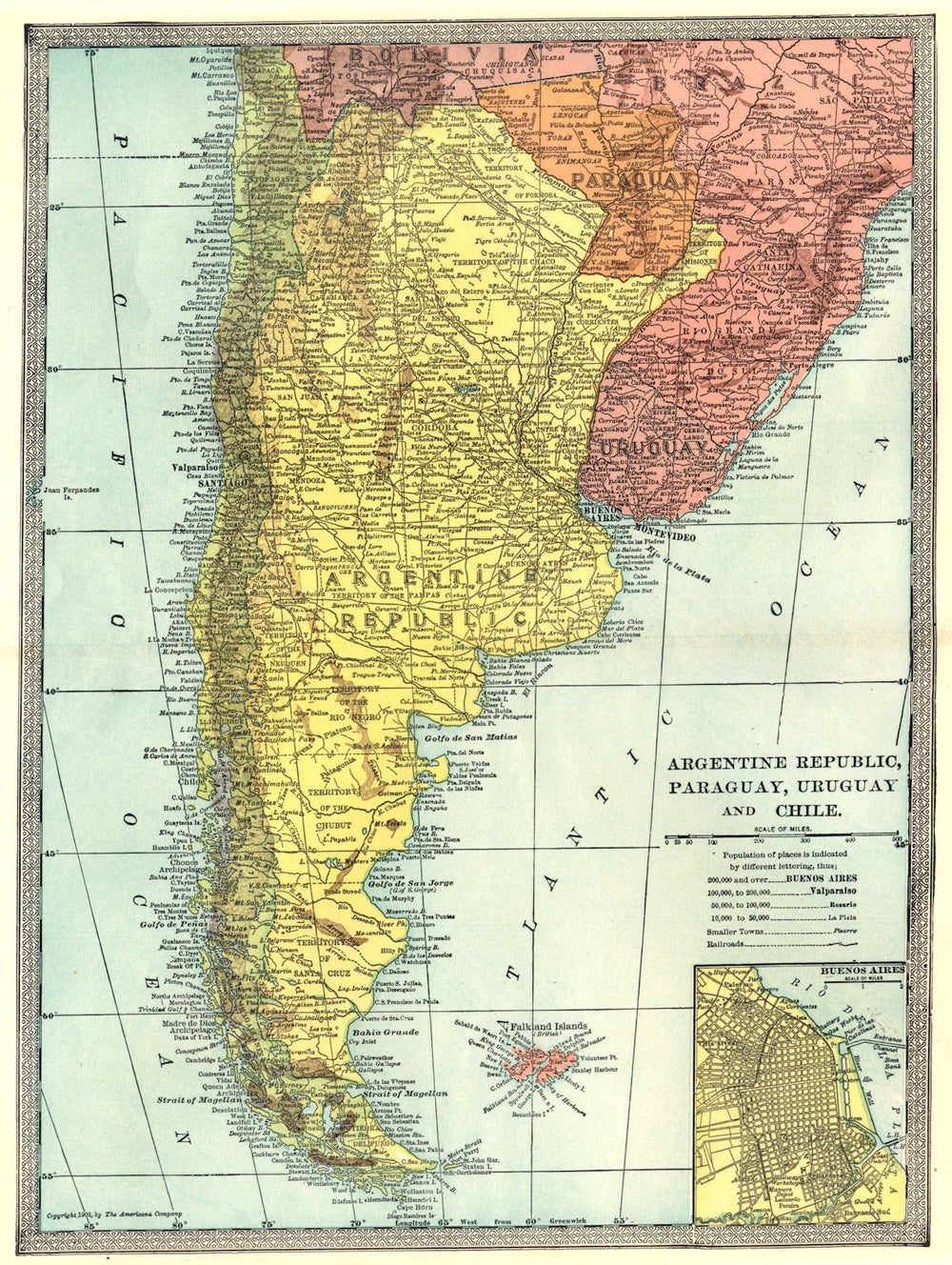 ARGENTINE REPUBLIC. Argentina Paraguay Chile Uruguay. Buenos Aires 1907 map
