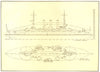 USA. Naval architecture; US battleship Connecticut 1907 old antique print