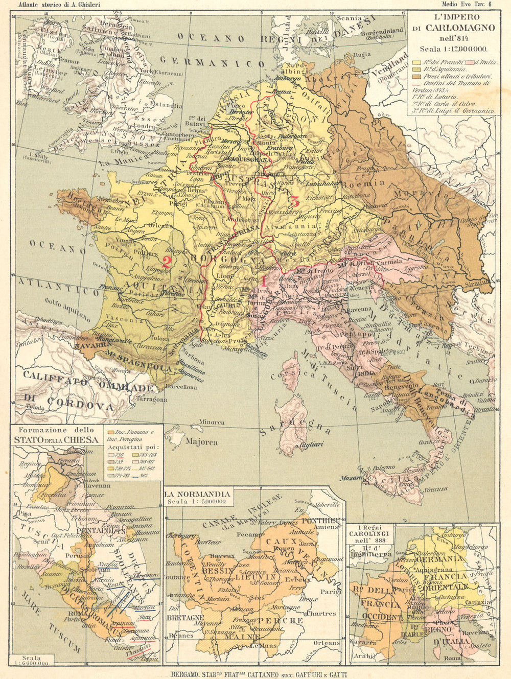 IMPERO DI CARLOMAGNO. 814 Stato Della Chiesa; Normandia; Carolingi 888 1889 map
