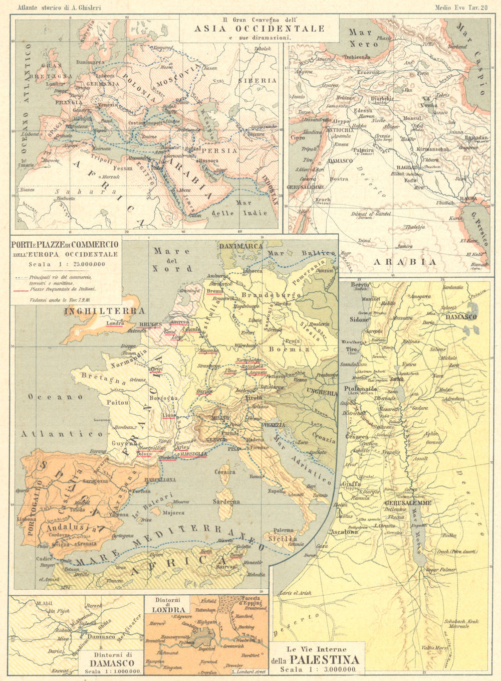 WORLD. Asia occidentale; Porti Piazze Commercio Europa; Palestina 1889 old map