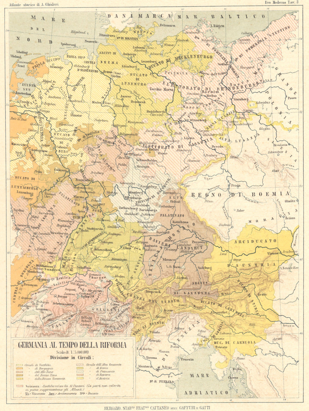 GERMANY. Germania al Tempo della Riforma 1889 old antique map plan chart