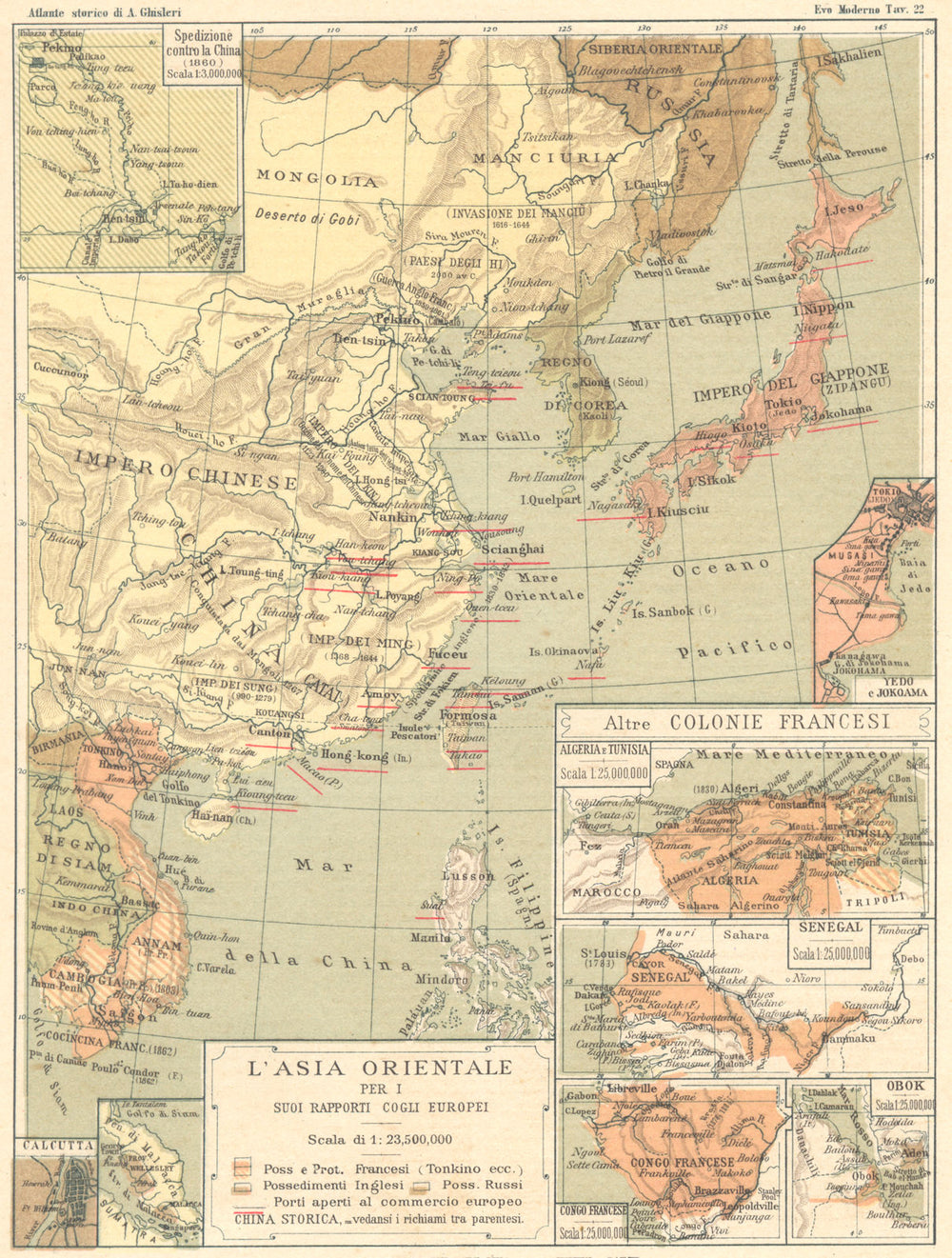 ASIA. Rapporti Europei; China; Colonie Francesi; Senegal; Congo; Obock 1889 map