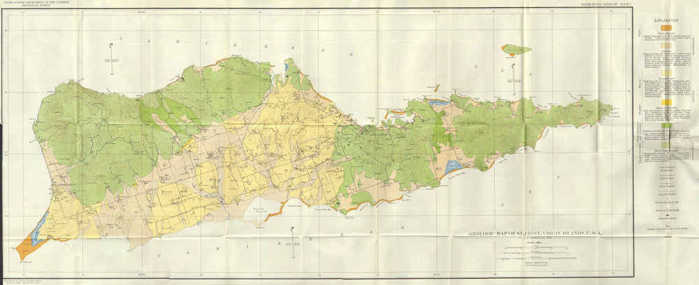 WEST INDIES. Geology and Water resources of St Croix, US Virgin Islands 1939 map