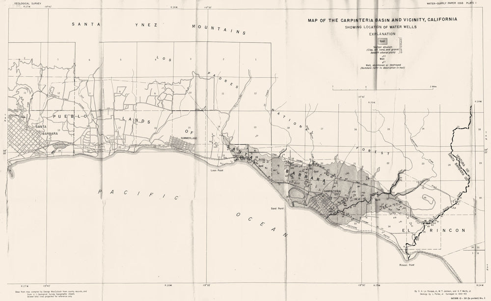 CALIFORNIA. Santa Barbara county. Map of the Carpinteria basin water wells 1944