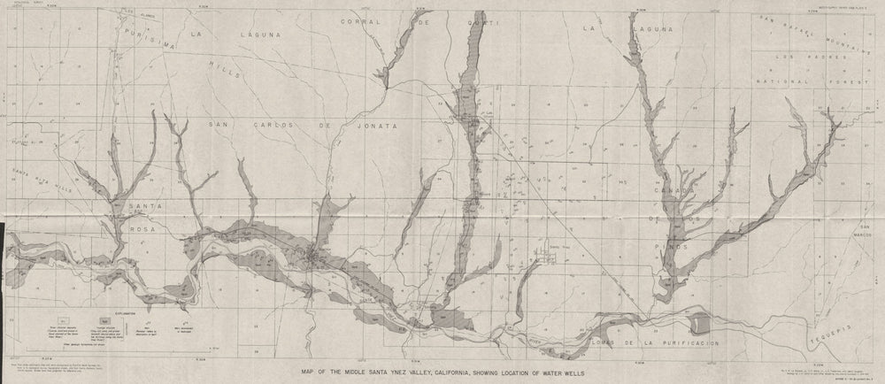 CALIFORNIA. Santa Barbara County. Map Middle Ynez Valley, water wells 1944