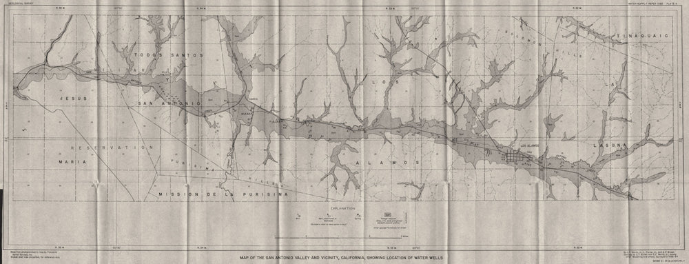 CALIFORNIA. Santa Barbara. San Antonio Valley water wells 1944 old vintage map
