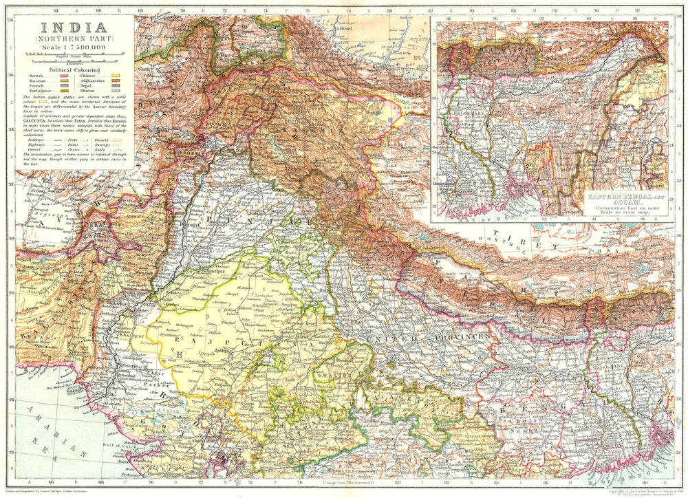 INDIA. India(Northern Part); Inset map of Eastern Bengal and Assam 1910