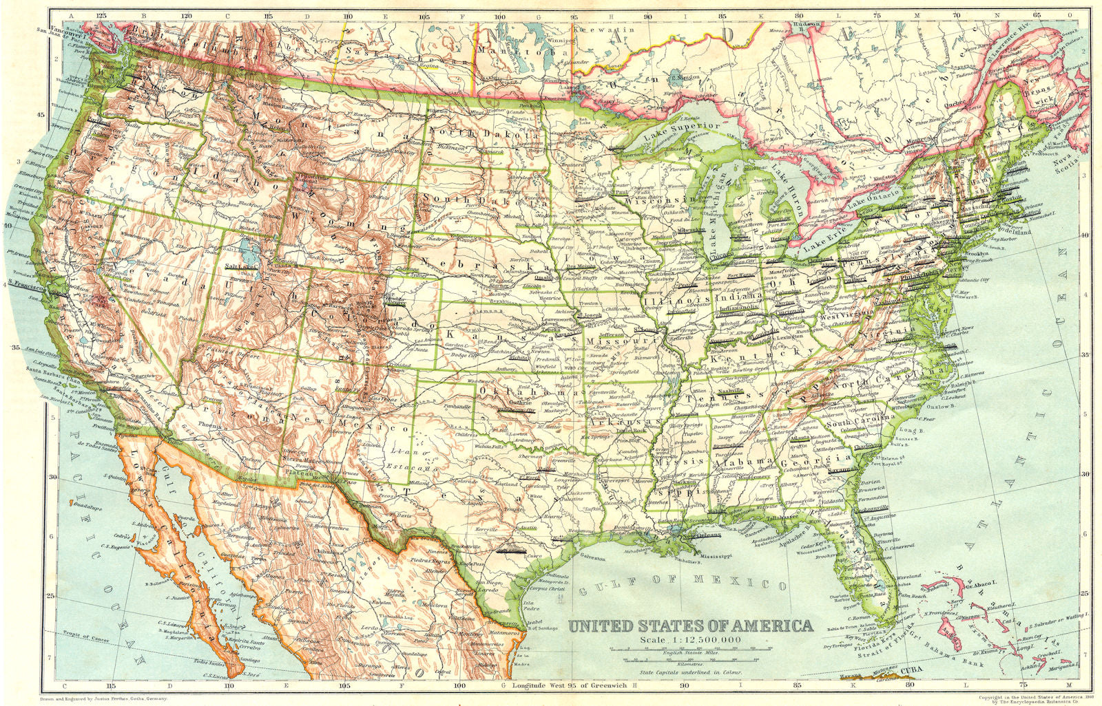 USA. United States of America 1910 old antique vintage map plan chart ...