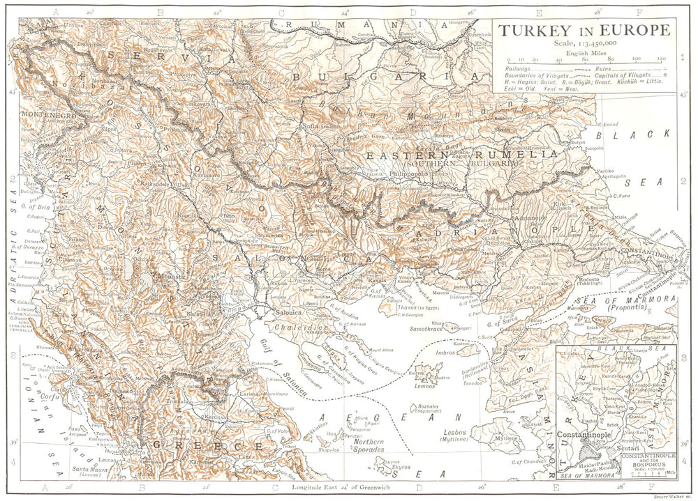 BALKANS. Turkey in Europe; Inset Istanbul  Bosphorus; Greece Romania 1910 map