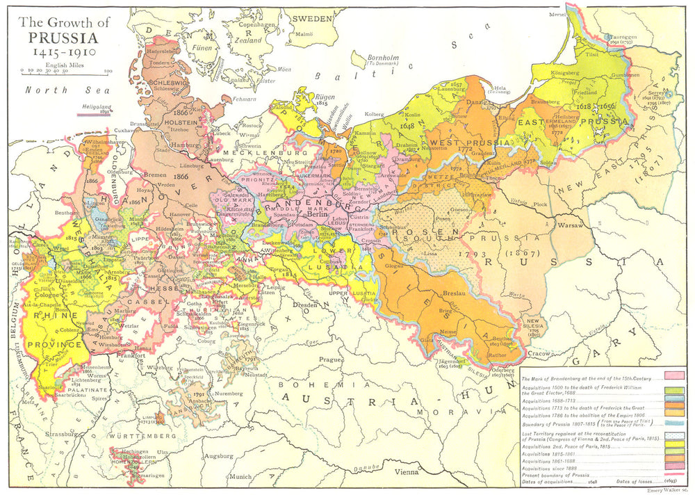GERMANY. The Growth of Prussia 1415-1910 1910 old antique map plan chart