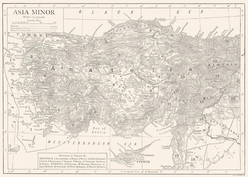 TURKEY. Asia Minor 1910 old antique vintage map plan chart