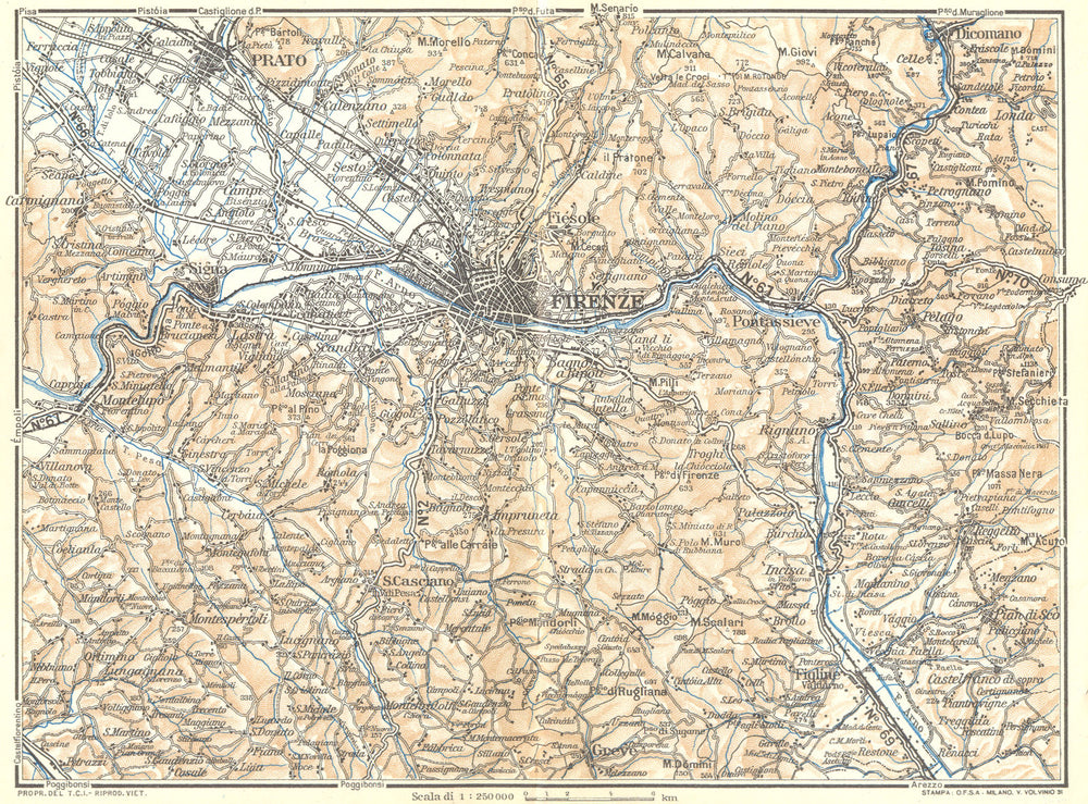 ITALY. Dintorni di Firenze. Carta generale d' Orientamento 1950 old map
