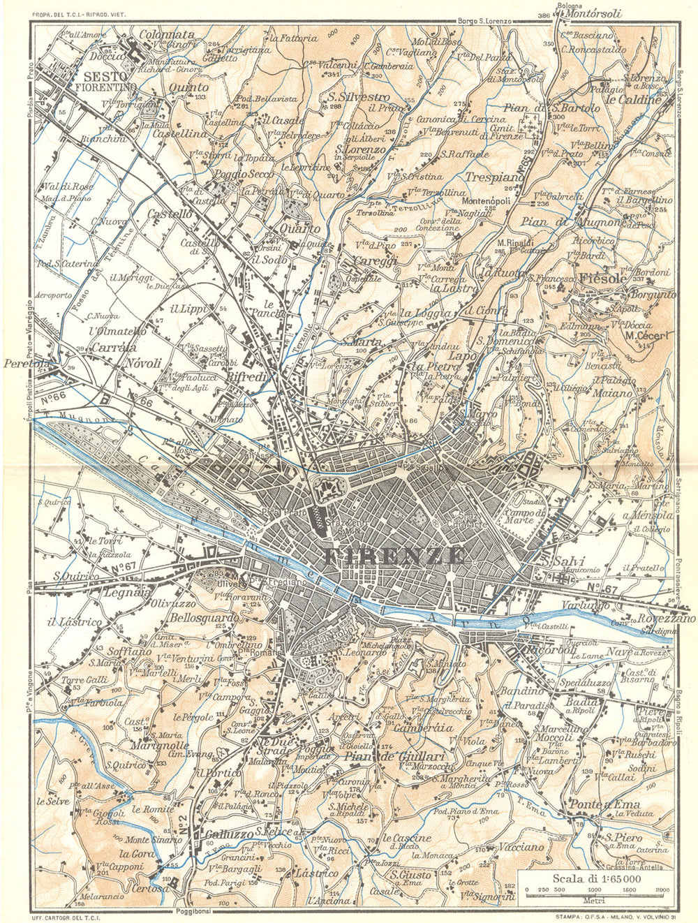 ITALY. Dintorni di Firenze. Carta dei dintorni di Firenze 1950 old vintage map