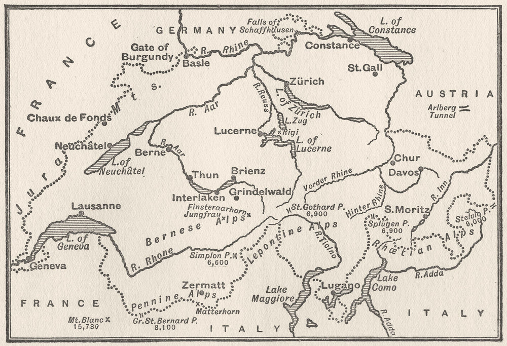 SWITZERLAND. Sketch map of Switzerland 1917 old antique vintage plan chart
