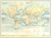 WORLD. Physical map chief natural divisions of land & ocean currents 1881