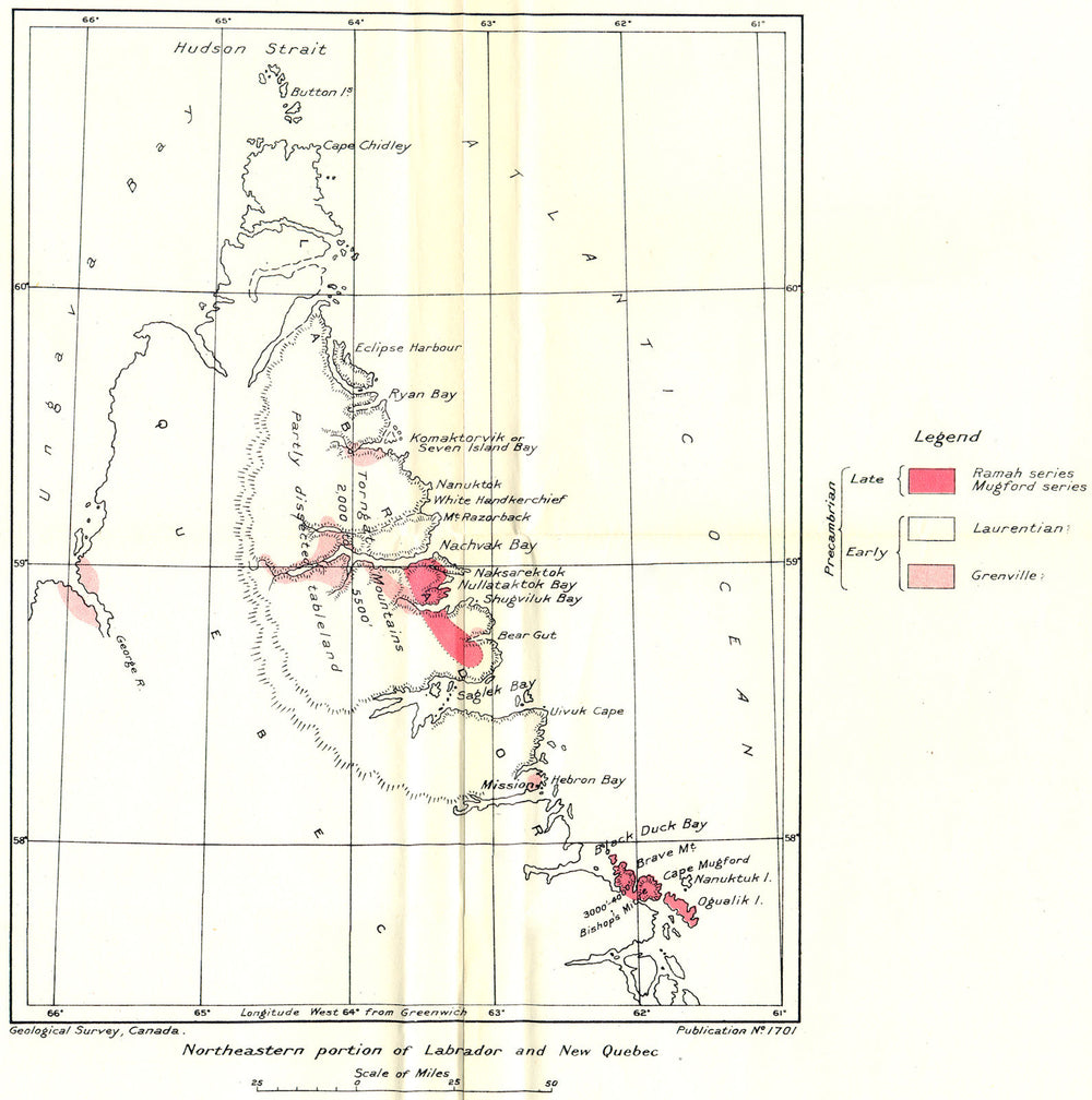CANADA. Northeastern part of Labrador and New Quebec. Geological 1921 old map