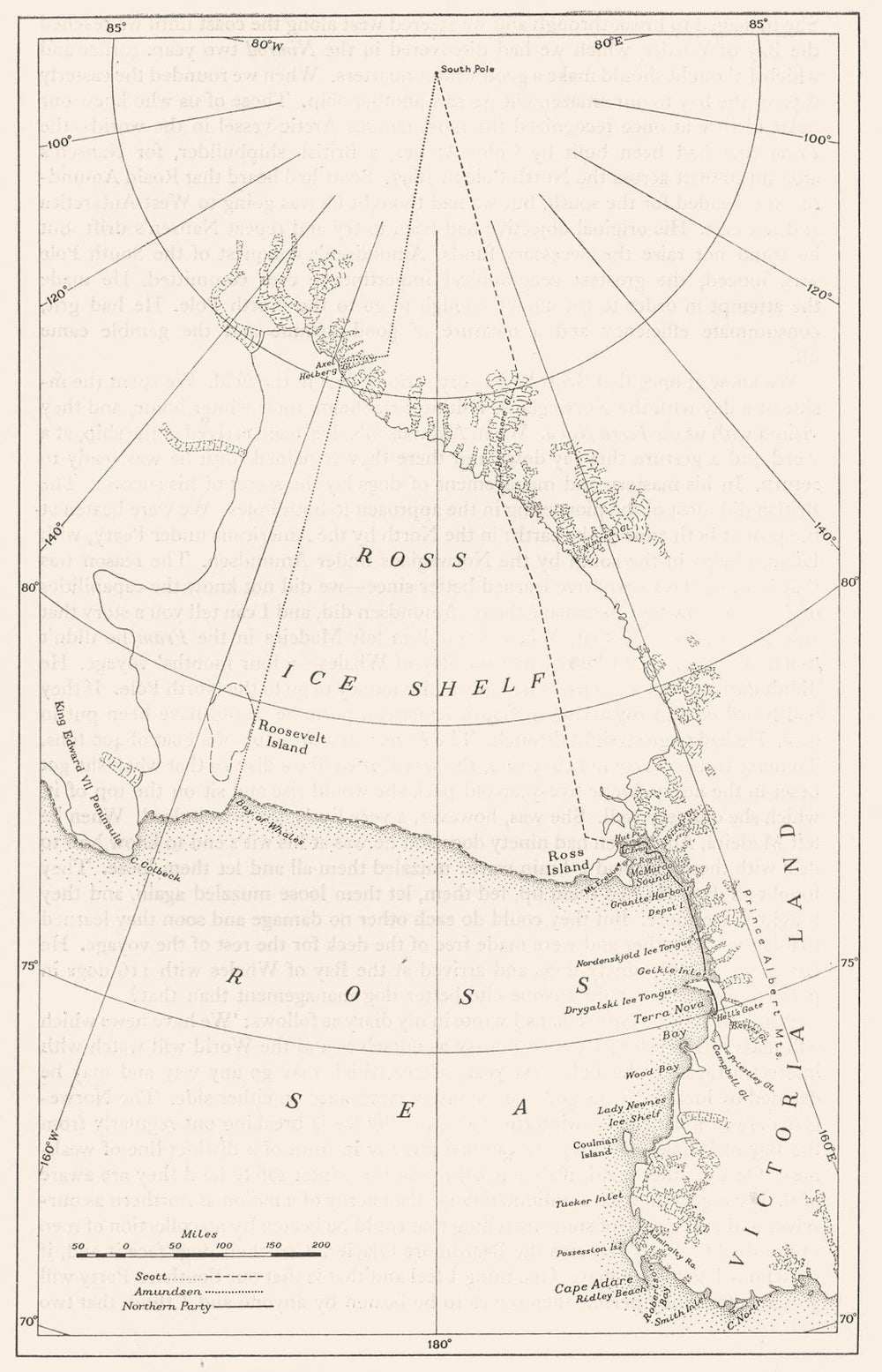 SOUTH POLE. Scott's Northern party. Amundsen Scott routes. RGS map 1962