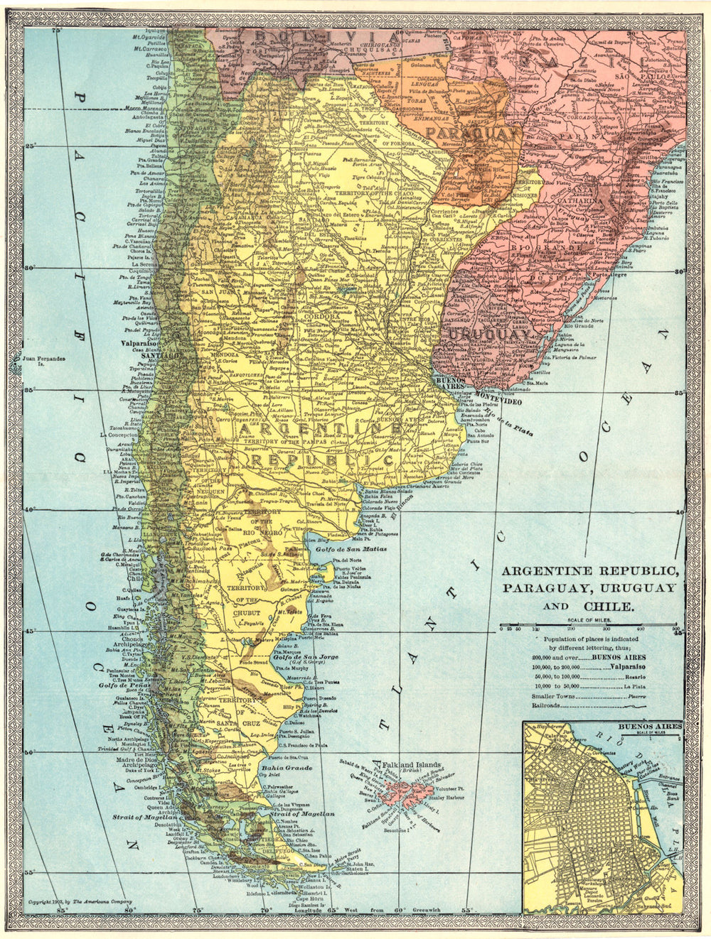 ARGENTINE REPUBLIC Argentina Paraguay Uruguay Chile. Buenos Aires 1907 old map