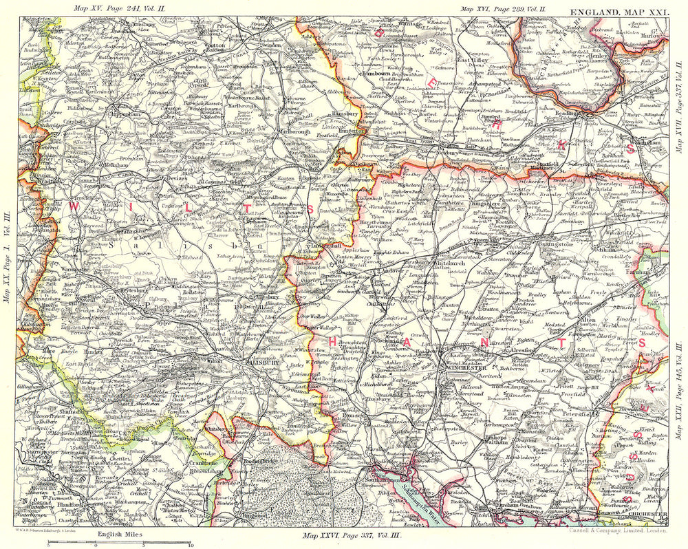 SALISBURY PLAIN & HAMPSHIRE DOWNS.Wiltshire Berkshire Hants Winchester 1893 map