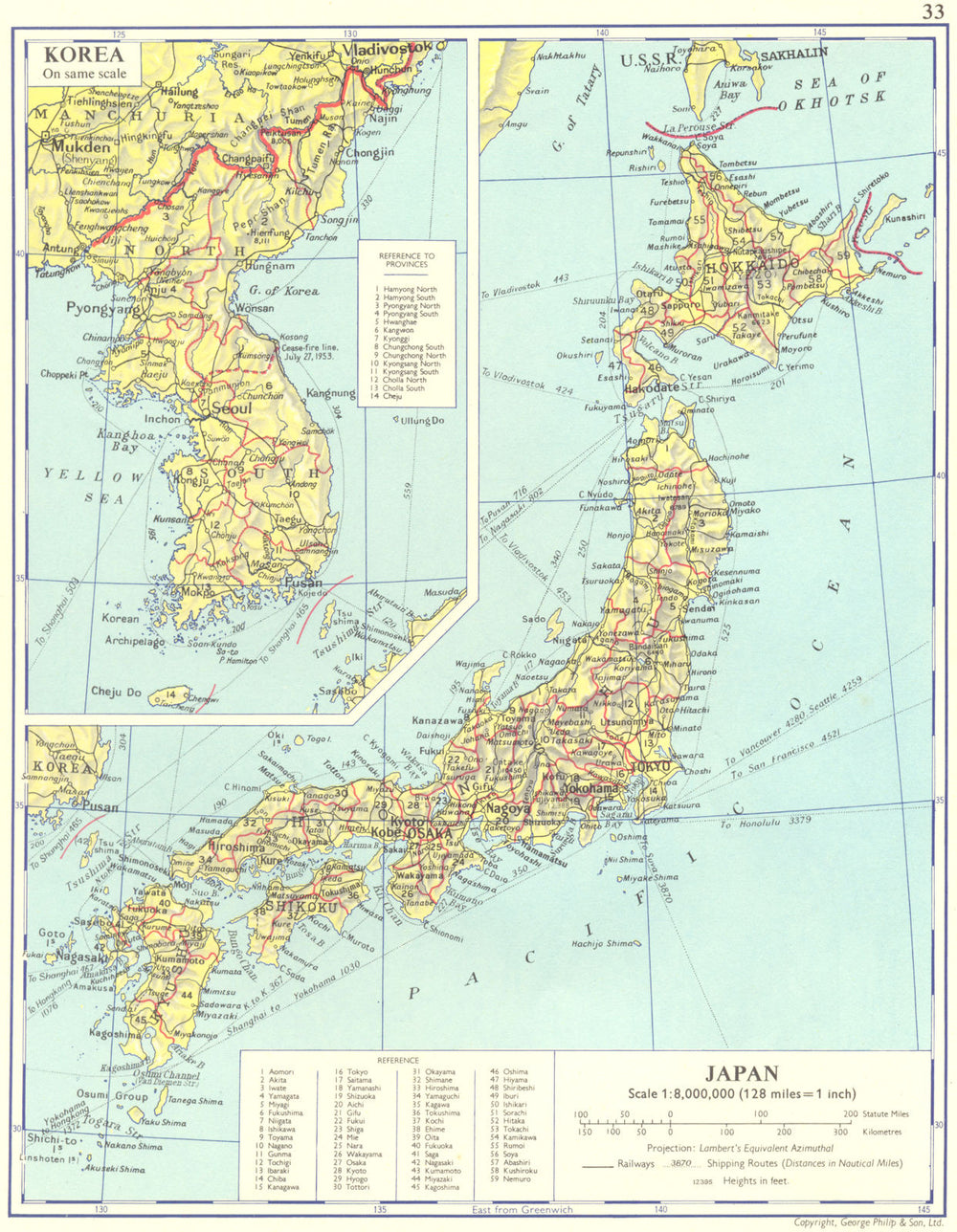 JAPAN. Japan; Inset map Korea 1962 old vintage plan chart