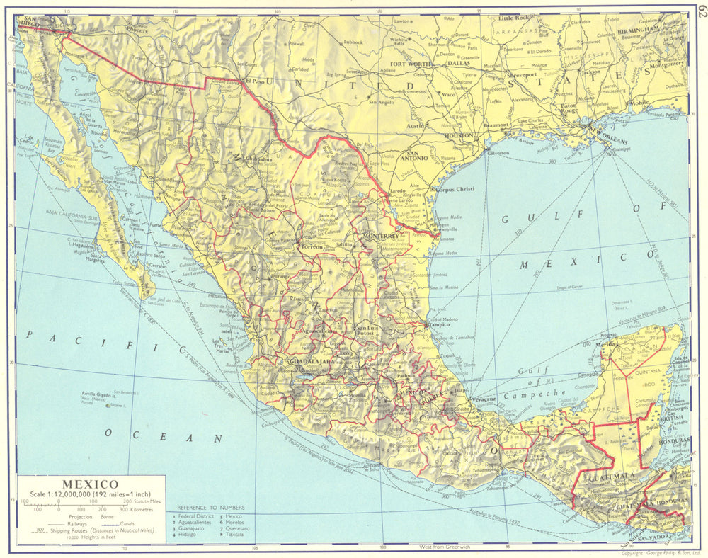 MEXICO. Mexico Guatemala 1962 old vintage map plan chart