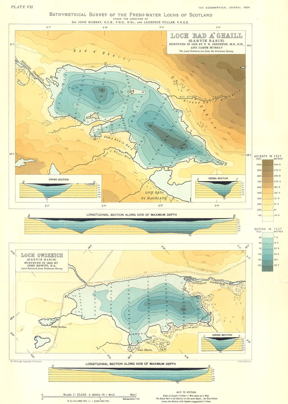 SCOTTISH LOCHS. Loch Bad A'Ghaill; Loch Owskeitch (Garvie Basin) . RGS 1904 map
