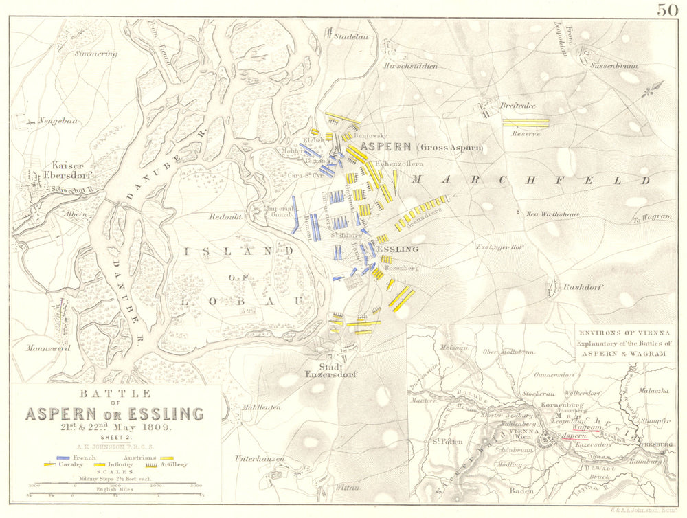 BATTLE OF ASPERN OR ESSLING. 21- 22nd May 1809 - sheet 2. Austria 1848 old map