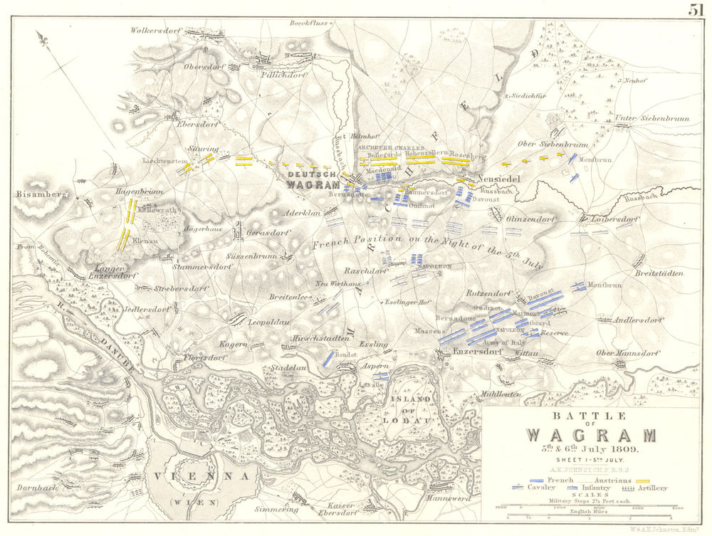 BATTLE OF WAGRAM. 5th & 6th July 1809 - sheet 1. Austria. Vienna 1848 old map