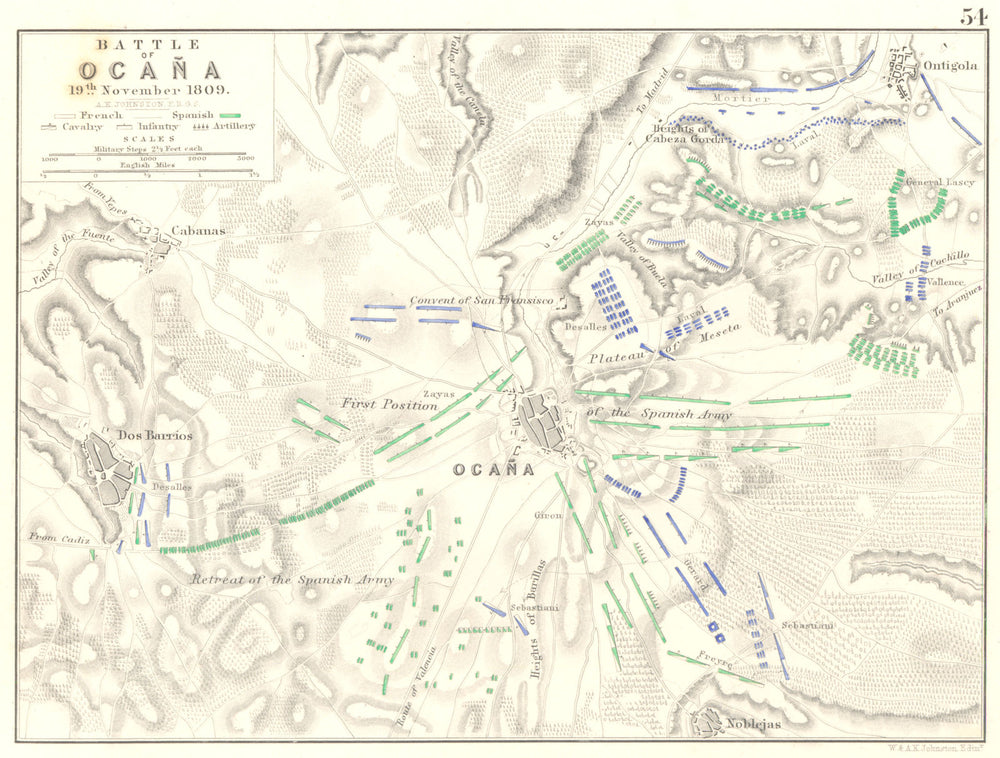 BATTLE OF OCANA. 19th November 1809. Ocaña Dos Barrios. Spain 1848 old map