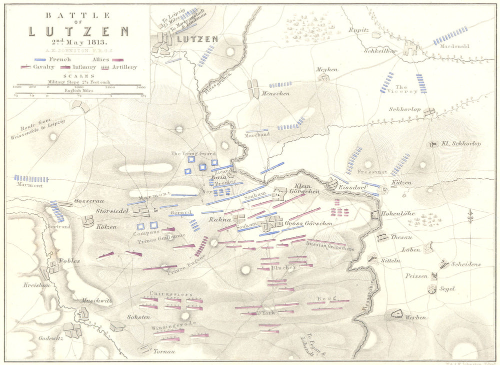 BATTLE OF LUTZEN. 2nd May 1813. Germany. Napoleonic Wars 1848 old antique map