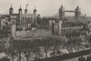 TOWER OF LONDON. Ramparts seen from Tower Hill warehouses. Tower Bridge 1926