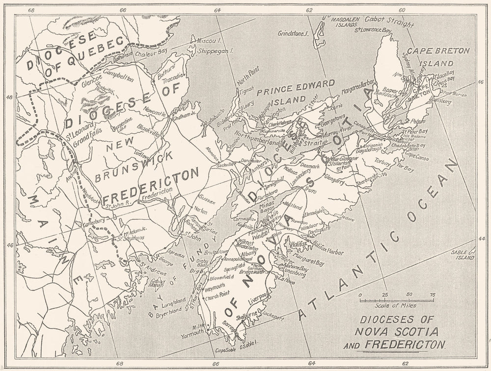 CANADA. The Dioceses of Nova Scotia; and Fredericton. Anglican 1922 old map