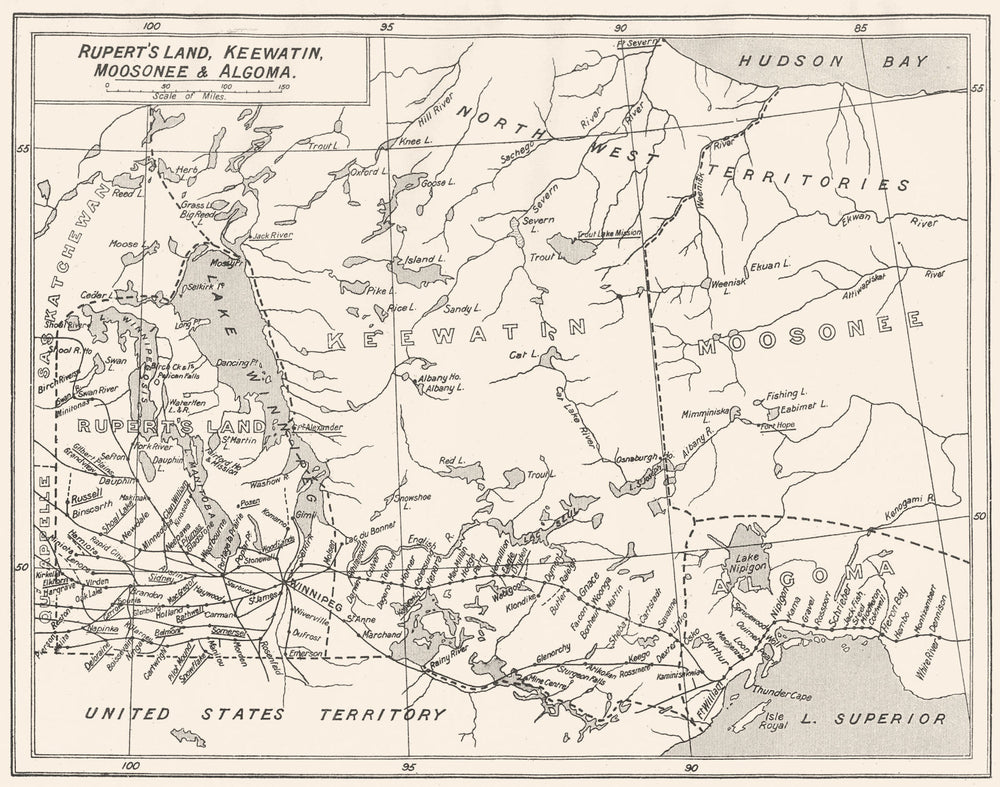 CANADA. Rupert's Land, Keewatin, Moosonee, and Algoma 1922 old antique map