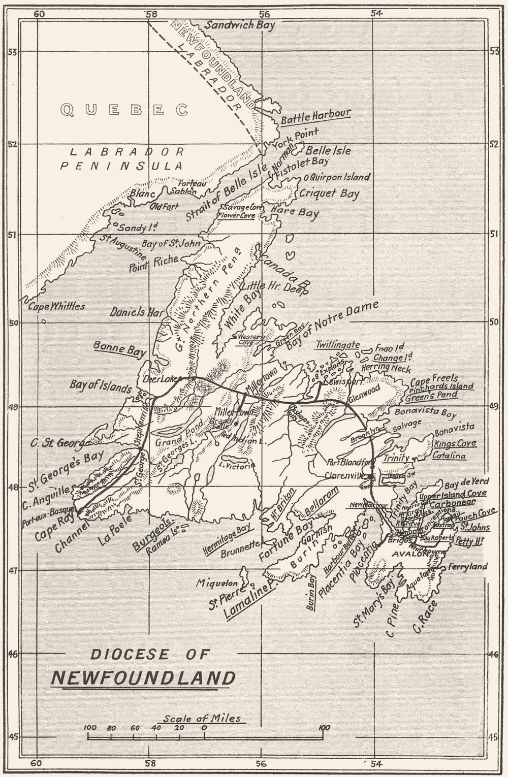 CANADA. Diocese of Newfoundland; Mission stations. Diocesan 1922 old map