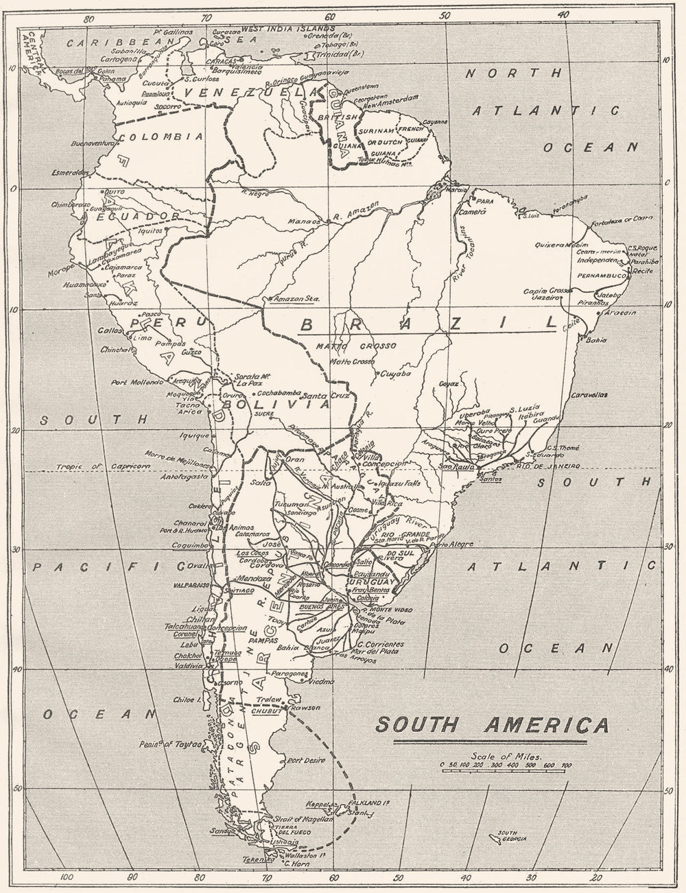 SOUTH AMERICA. Missionary Stations. Bishop of American Church in Brazil 1922 map