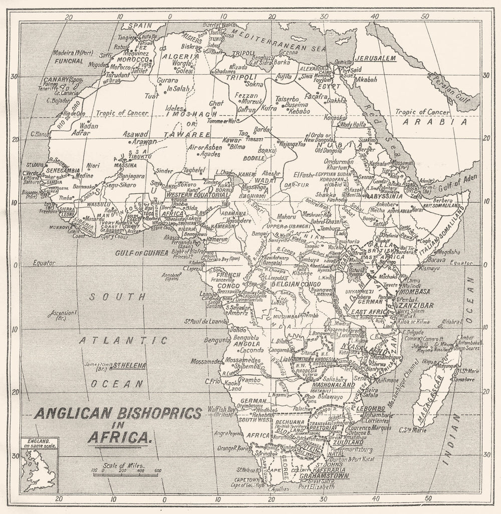AFRICA. Anglican Bishoprics in Africa 1922 old antique vintage map plan chart