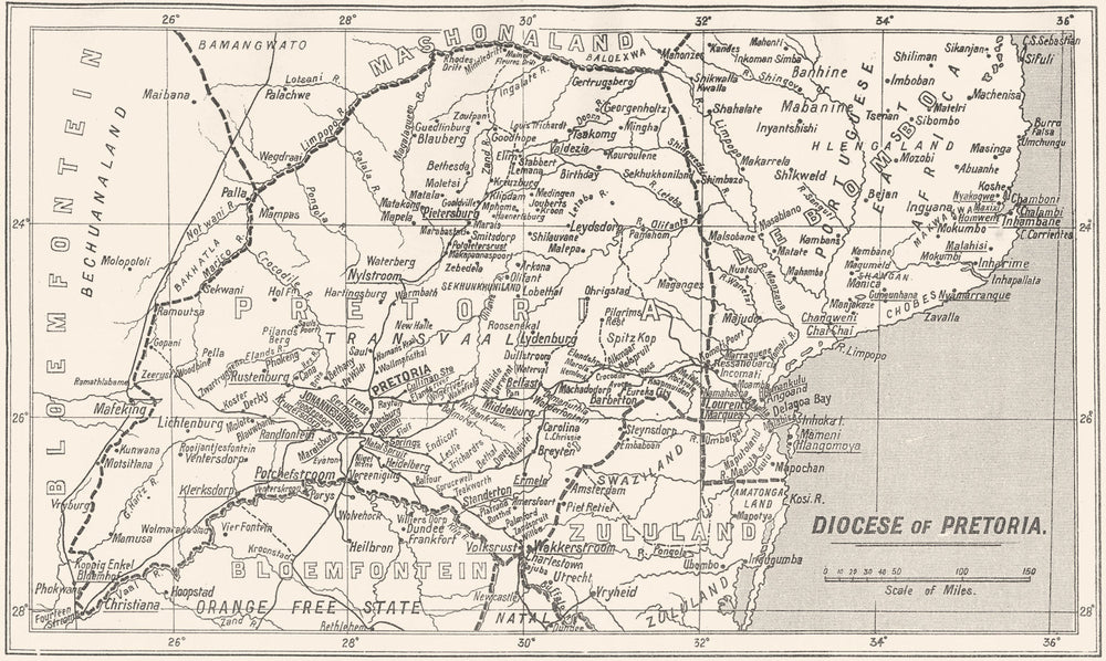 S AFRICA.Diocese Pretoria Lebombo;resident clergy;SPG Mission stations 1922 map