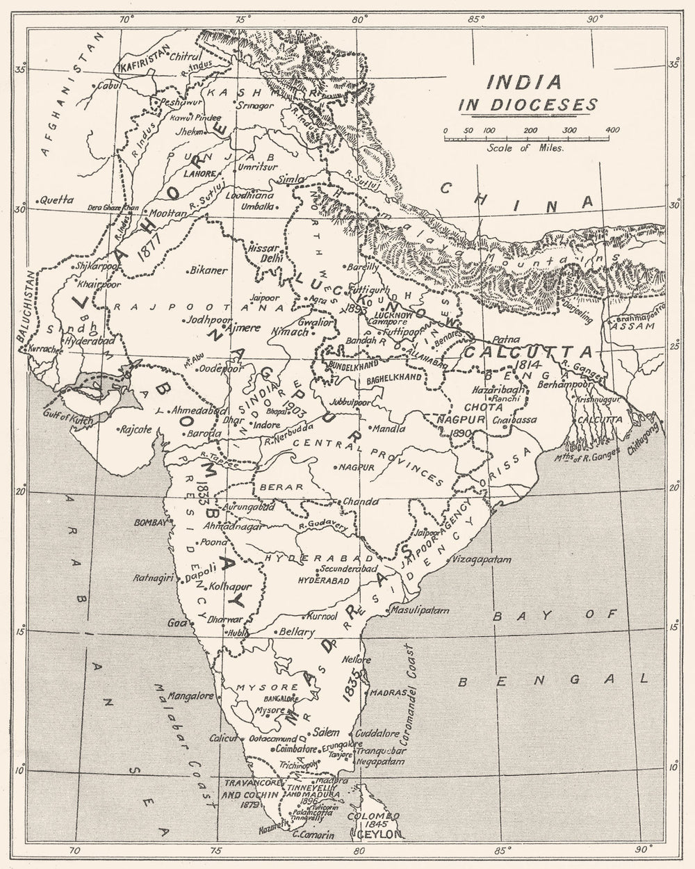 INDIA. India in Dioceses. Anglican christian church 1922 old antique map chart