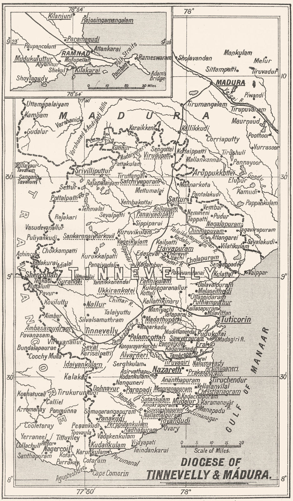 INDIA. Diocese Tinnevelly Mádura; SPG Mission Stations- Other C. E.  1922 map