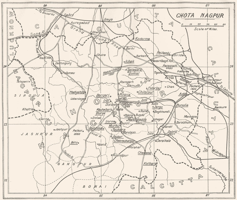 INDIA. Chota Nagpur; main stations assisted S. .  1922 old antique map chart