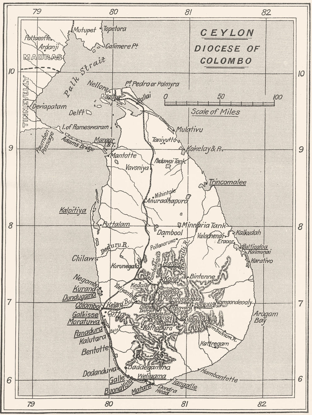 SRI LANKA. Diocese of Colombo; SPG Mission (Present) Stations- CMS 1922 map