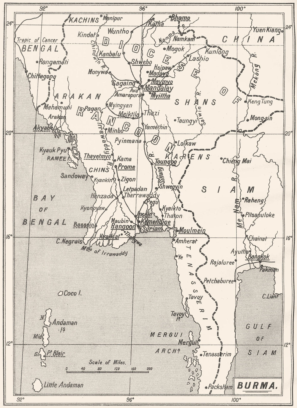 BURMA. Mission Stations Supported S. . other Anglican 1922 old antique map