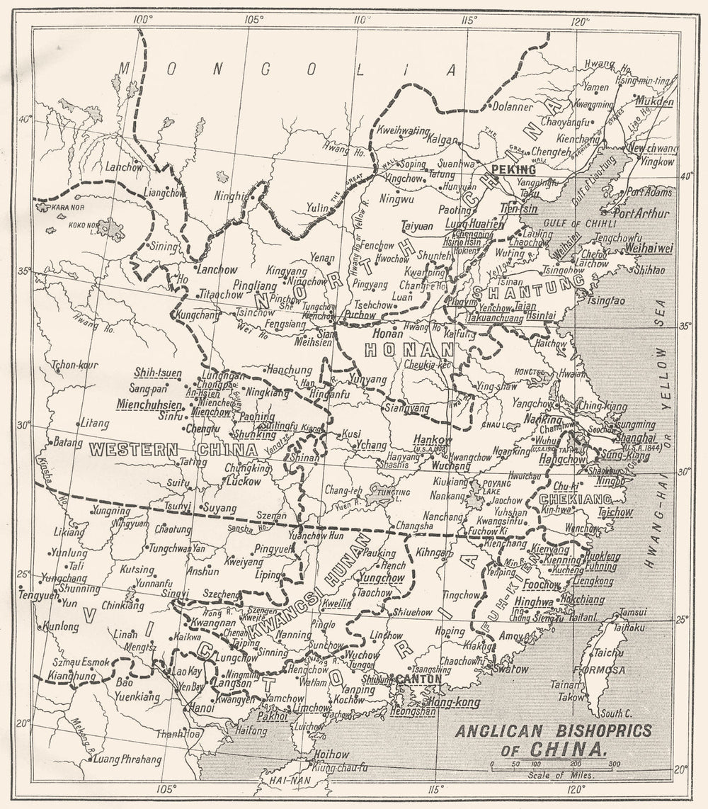 ANGLICAN BISHOPRICS CHINA. Mission Stn. Chekiang; Shanghai, Hankow Wuhu 1922 map