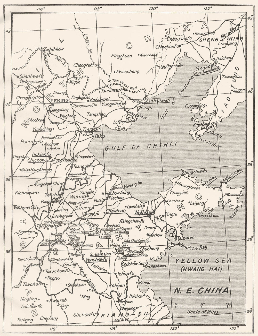 CHINA. NE China; S. P. G. Mission Stations underlined 1922 old antique map