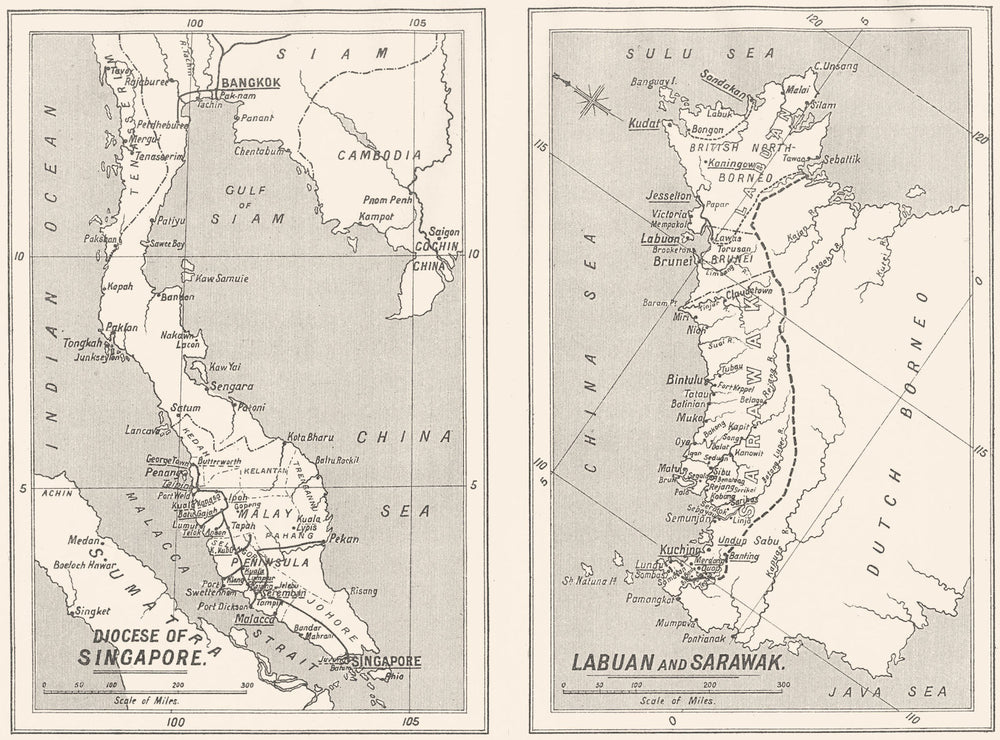 SINGAPORE.Diocese;Labuan Sarawak;Anglican Churches.Missionary stations 1922 map