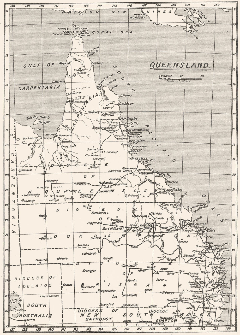 AUSTRALIA. Queensland . Dioceses 1922 old antique vintage map plan chart