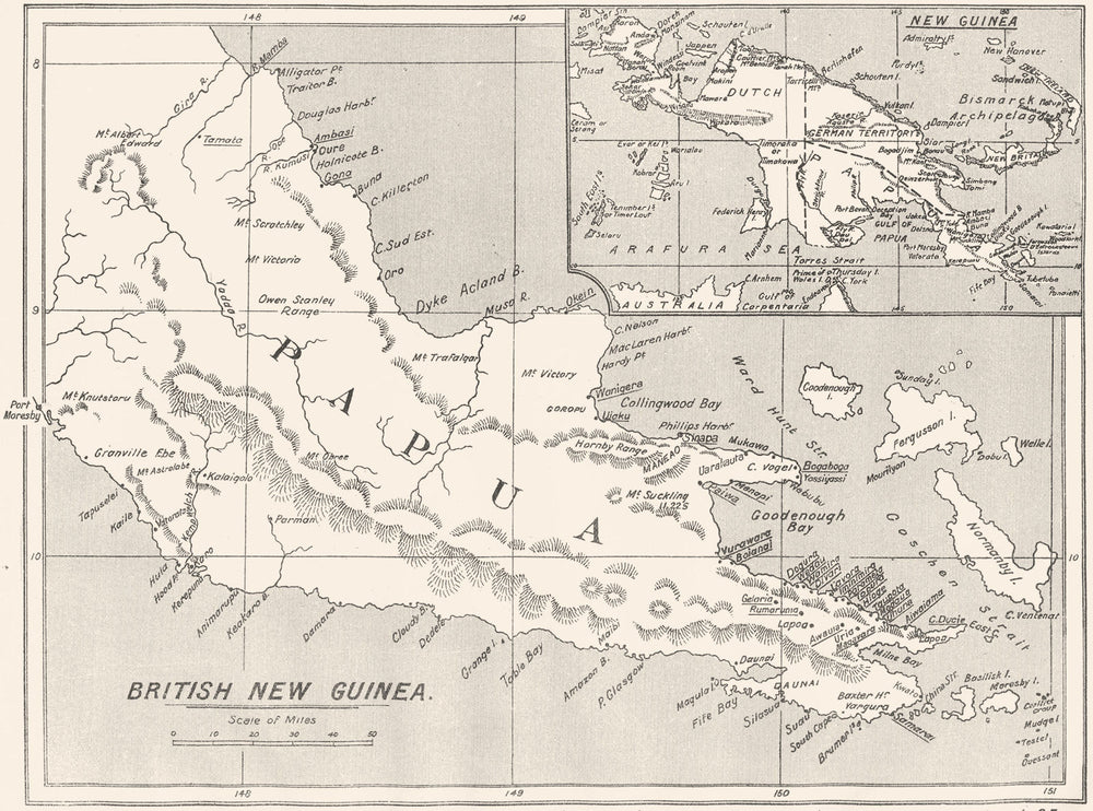 BRITISH NEW GUINEA.Anglican Missionary Stations;London Society Wesleyan 1922 map