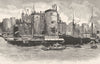 LONDON. The Tower, from the river 1901 old antique vintage print picture