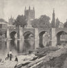 HEREFORDSHIRE. The Wye bridge and Hereford Cathedral 1901 old antique print
